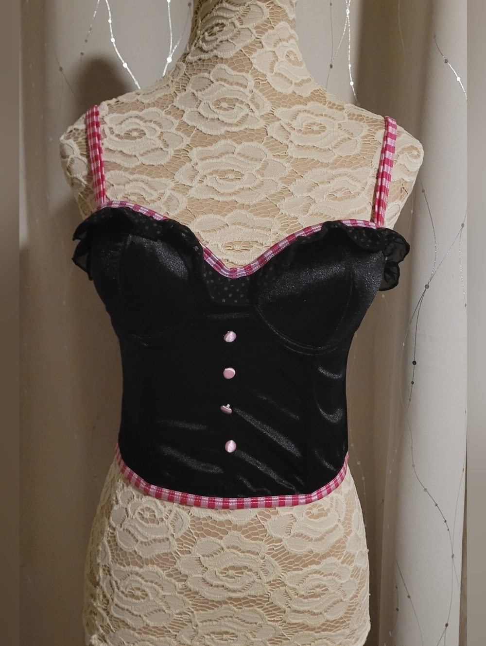 ​Sophie B. Vintage Y2K Gingham Ruffle Strapless Corset Top Size M
